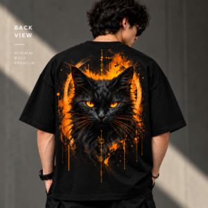 Ember Eyes Black Cat Oversized Graphic Tee