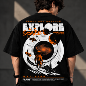 Explore Space Graphic Oversized T-Shirt – Black