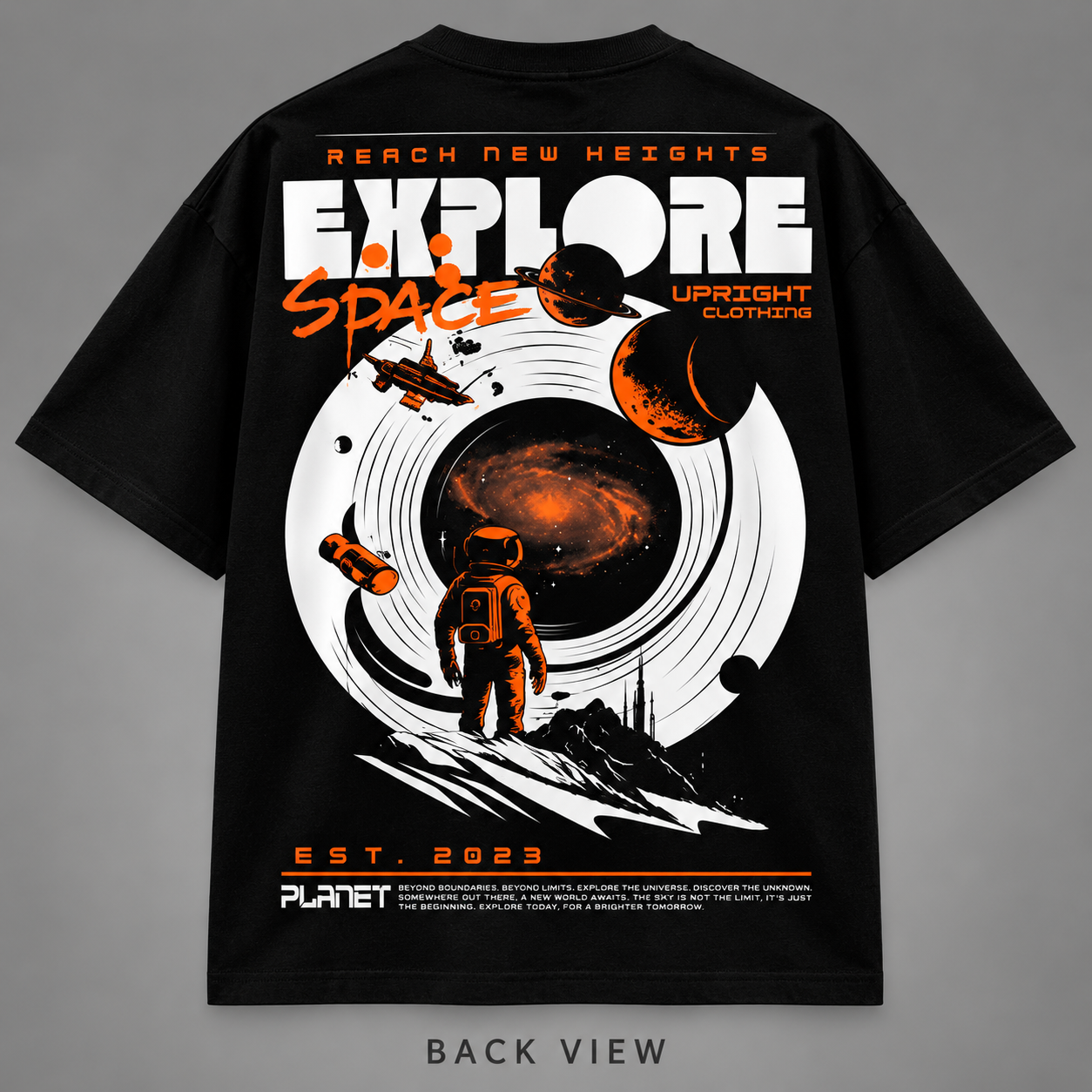 Explore Space Graphic Oversized T-Shirt – Black - Image 3